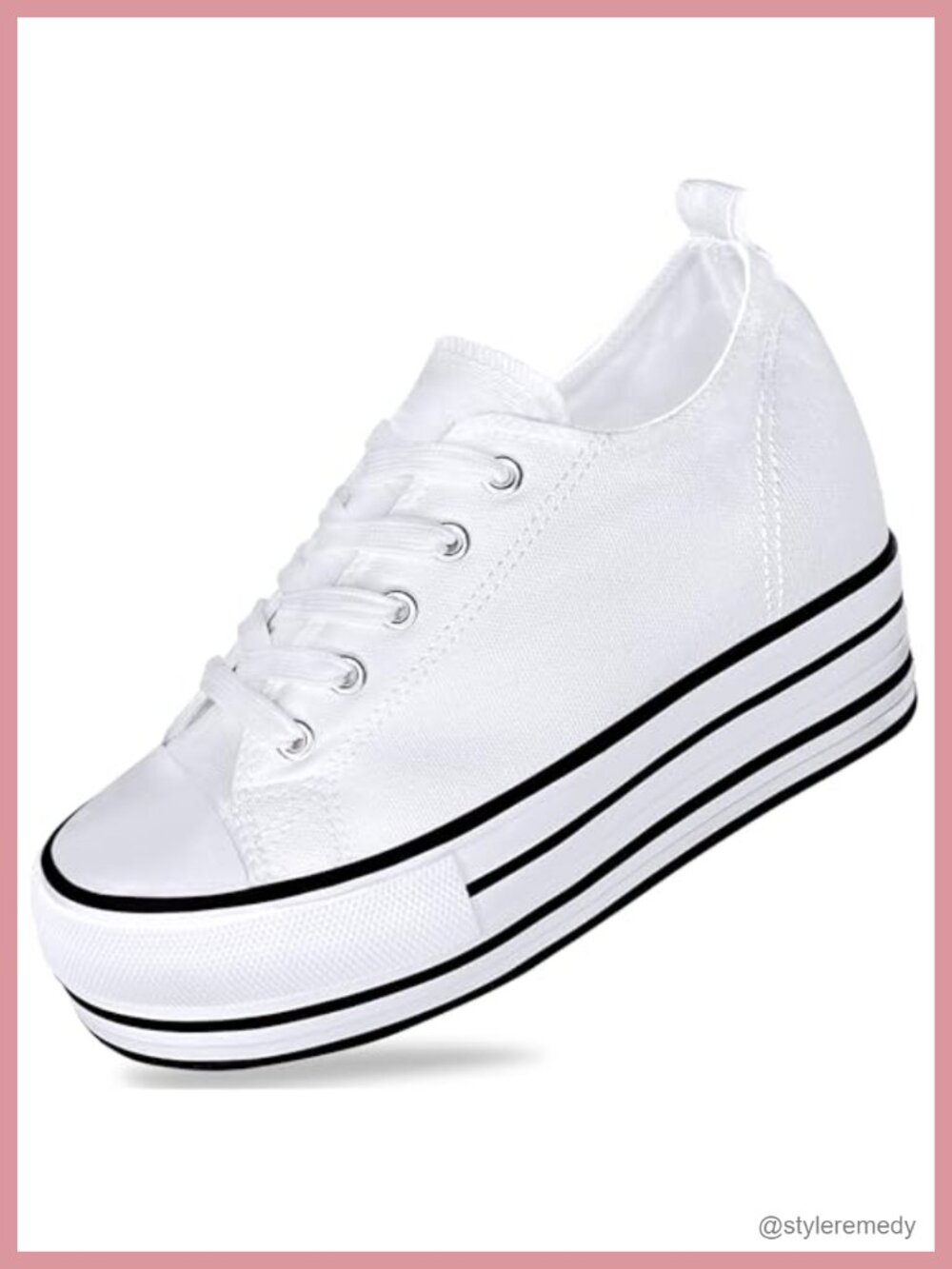 Platform Sneakers with 3 Inch Hidden Wedge, Lace Up Canvas Height Incre Shoes